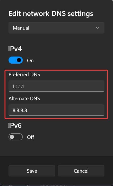 Enable DNS over TLS-set DNS address