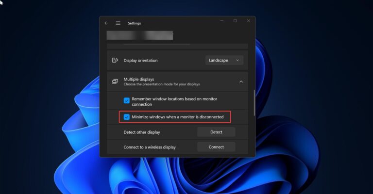 How to Disable minimize windows when a monitor is disconnected feature in Windows 11?
