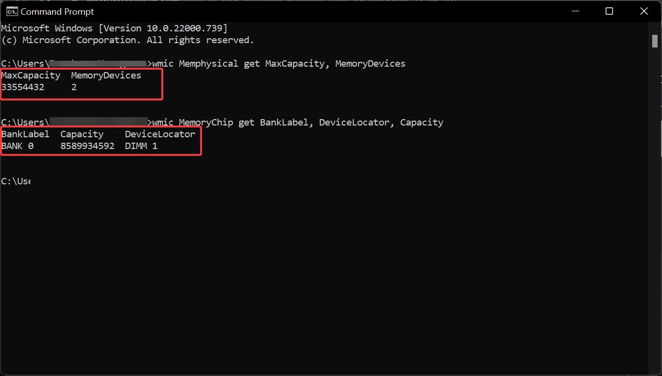 find Available RAM memory slots using command prompt