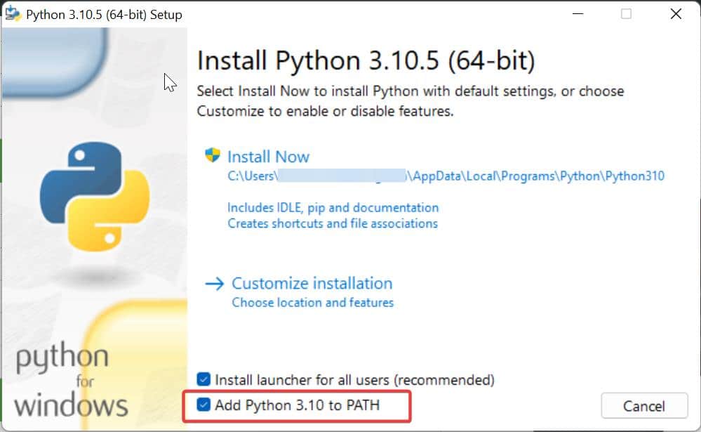 Add Python to the PATH