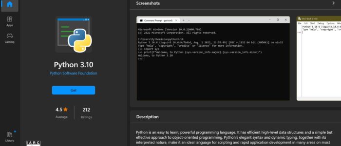 Python command open Microsoft store
