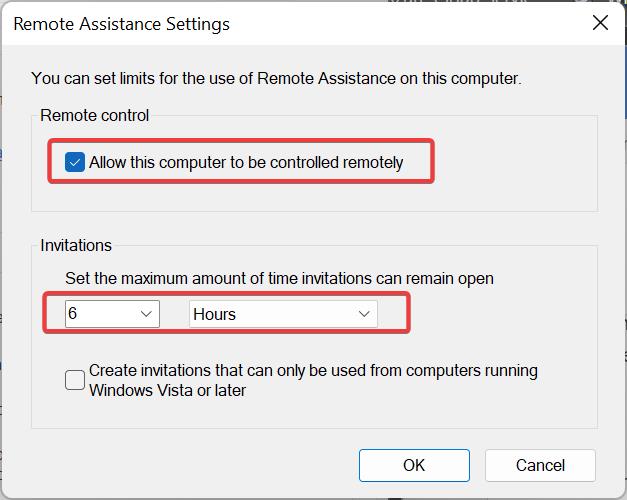Remote assistance settings