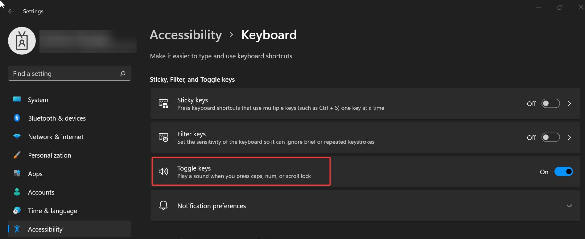Disable Keyboard beeping sound using Windows settings