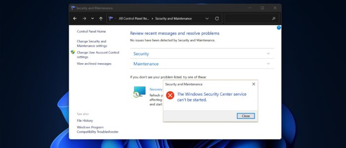 Windows Security Center Service can’t be started