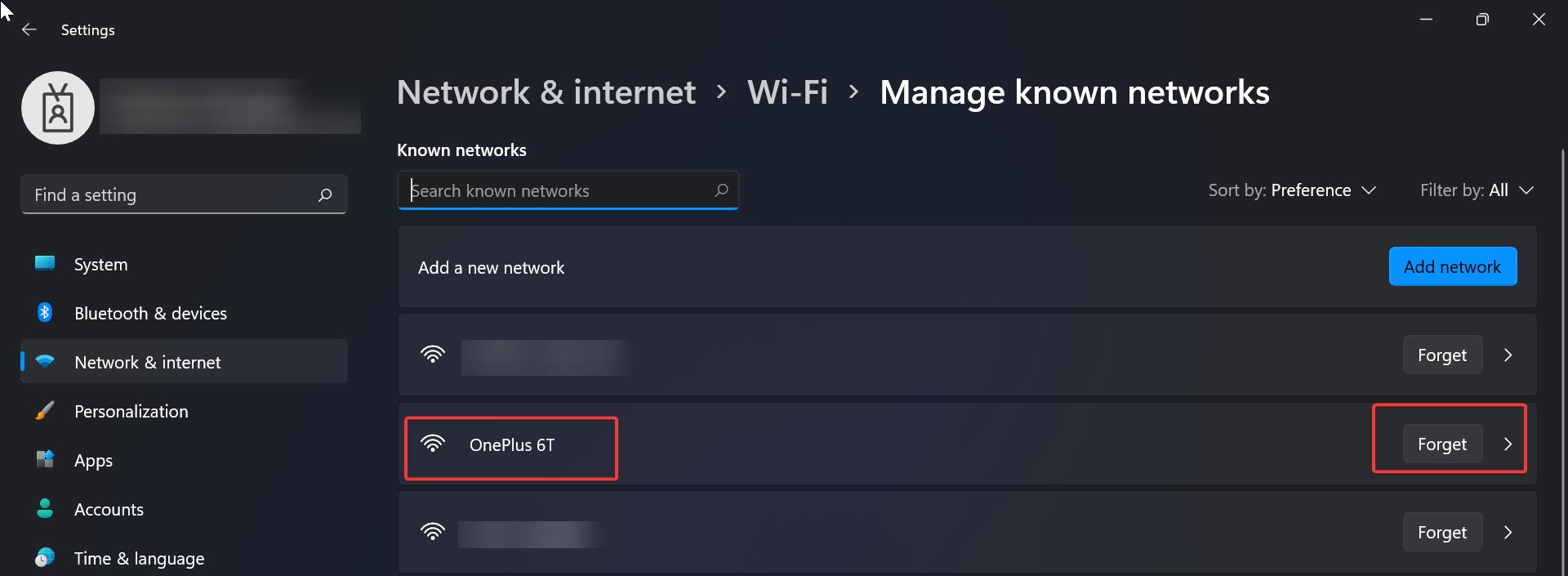 Forget network- Fix Some information changed error