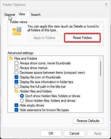 Fix Disk Space Usage bar missing-reset folders