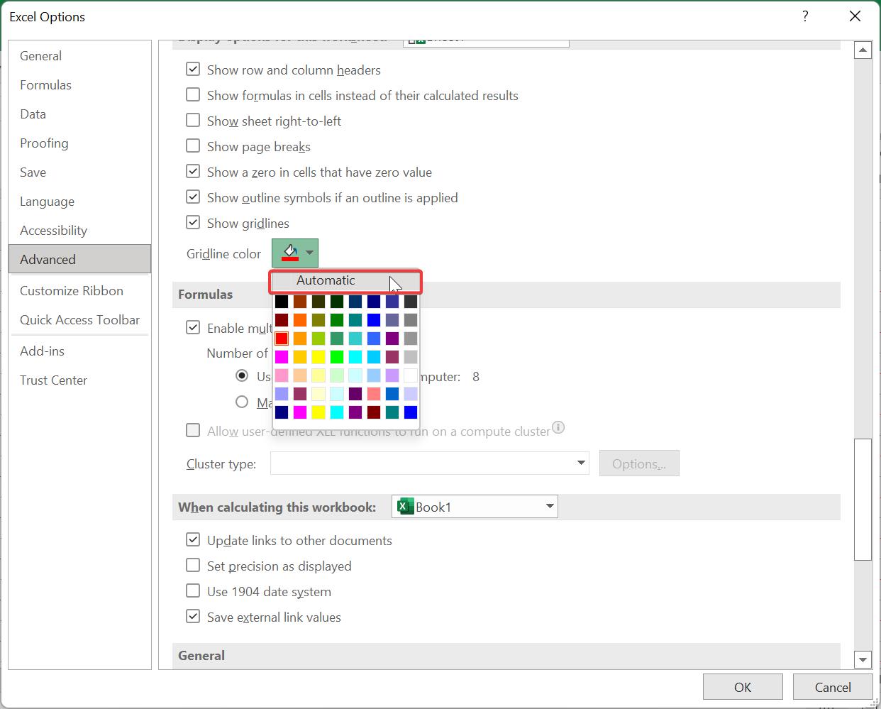 Revert Cell Gridlines Color in Excel-