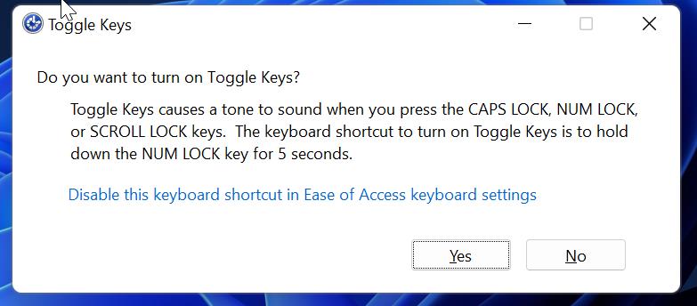 Turn On or Off toggle keys tone-using Keyboard shortcut