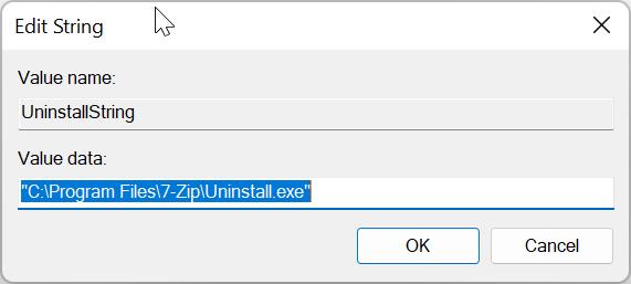 Application name uninstall string