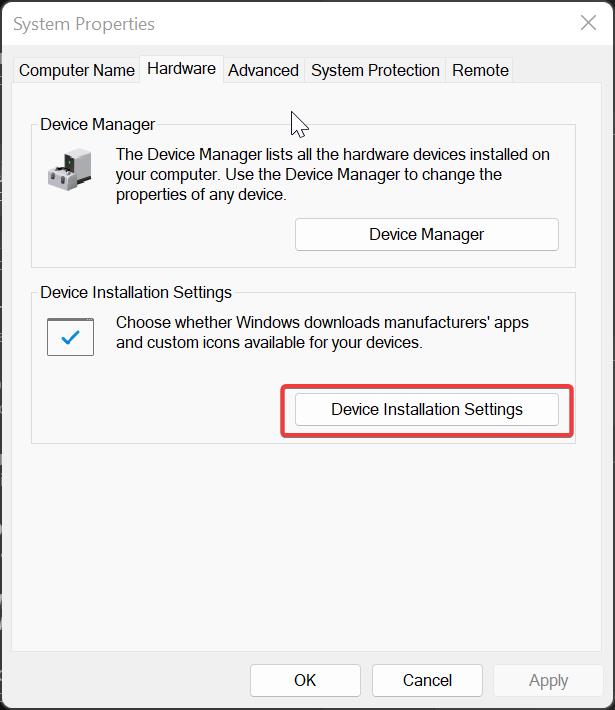Device installation-Disable Automatic Driver Updates using settings