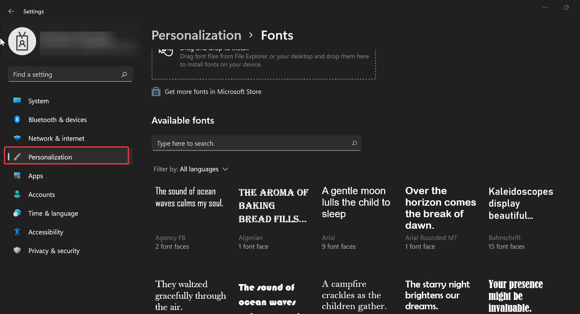 Fonts personalization