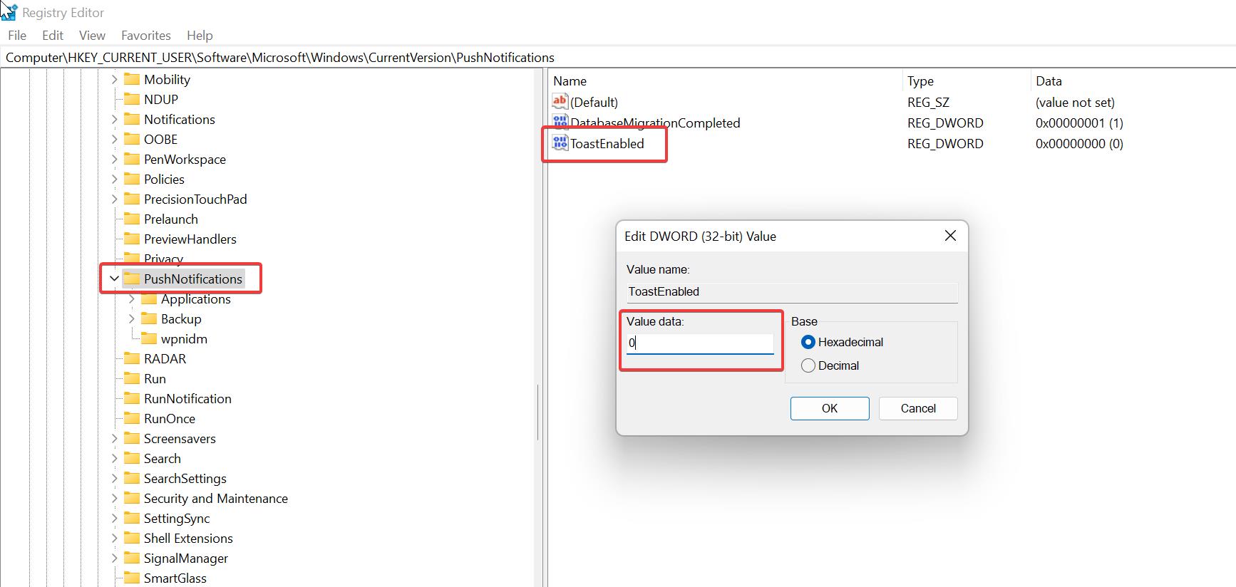 Block all Notifications in Windows 11 using Registry