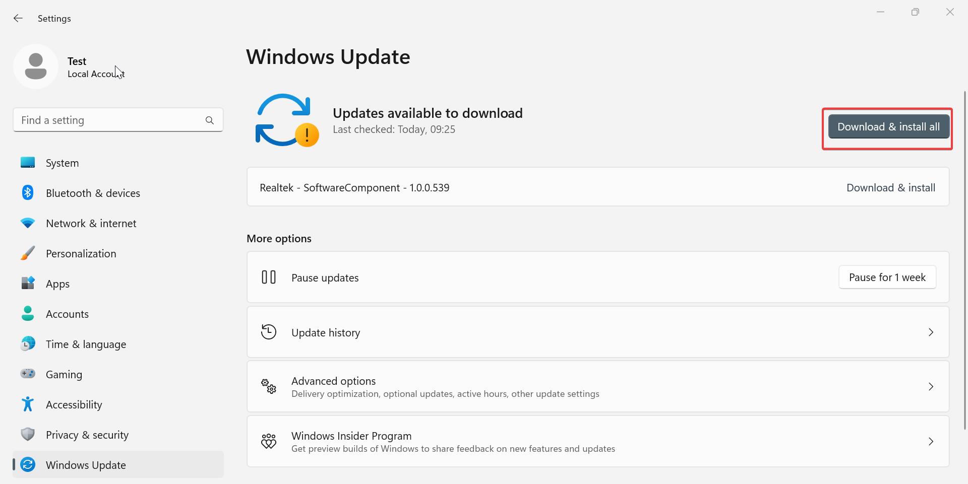 Check for Windows Update-Windows 11 File Explorer not responding