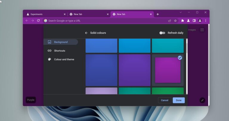 Enable Color theme on Chrome based on new tab image