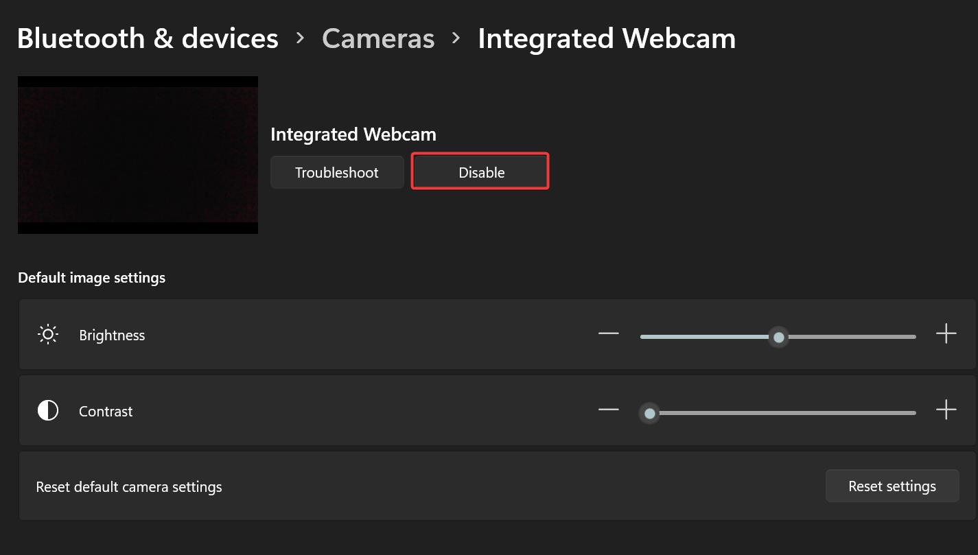 Disable Integrated Webcam using Windows Settings