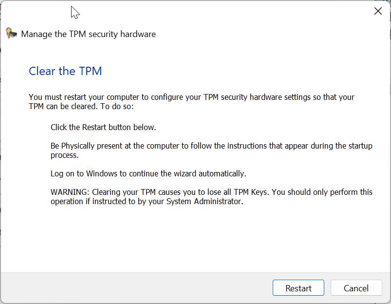 Clear TPM using TPM Management utility