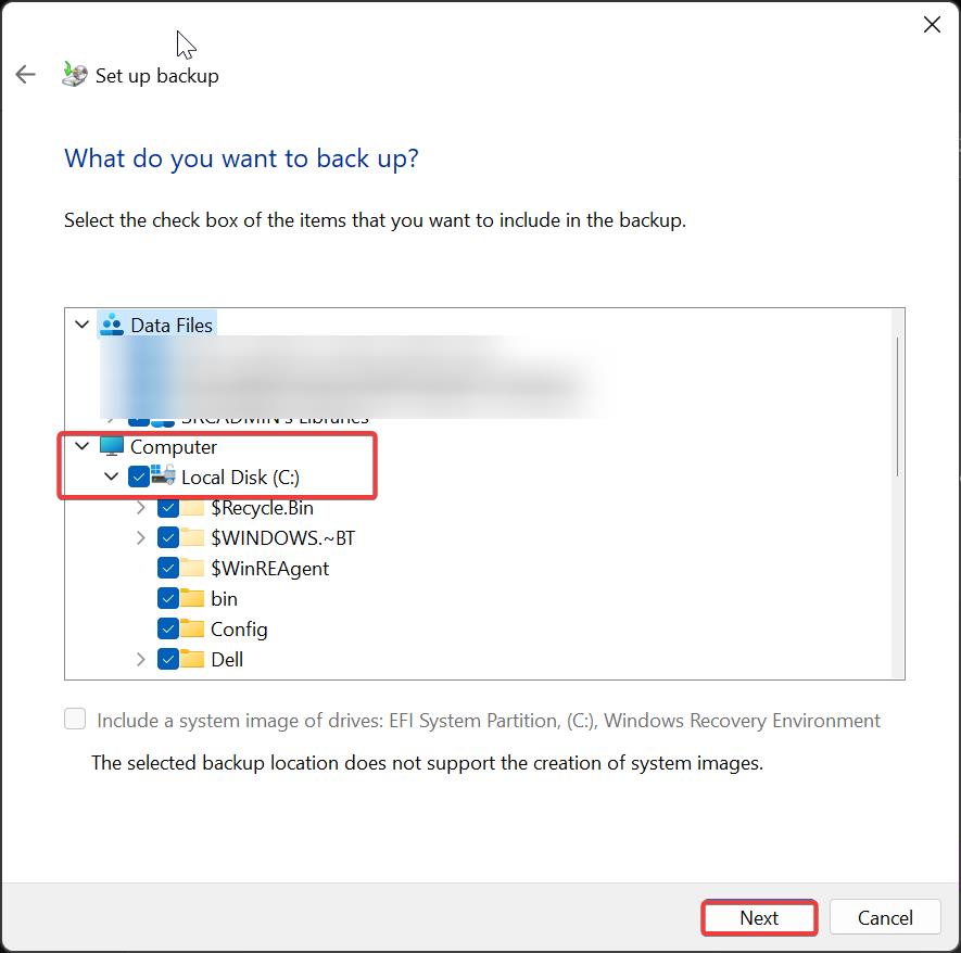 choose what you want to backup-Backup Windows 11