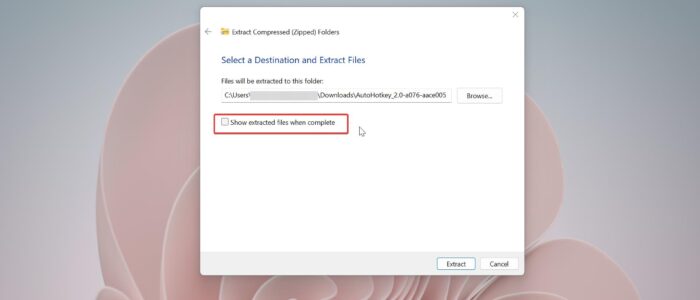 Disable show extracted files when complete
