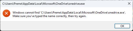 Error while resetting OneDrive
