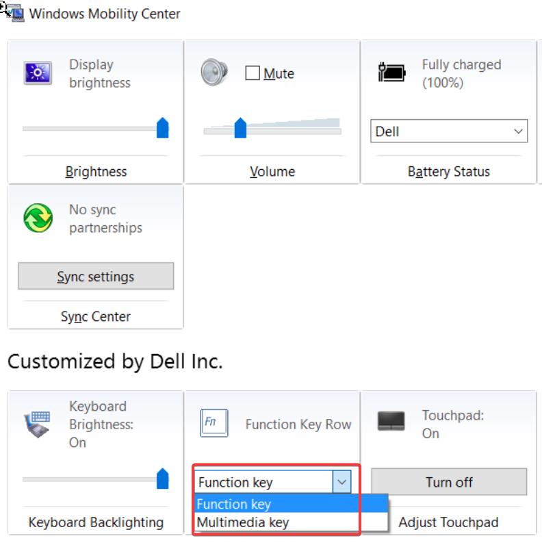 Disable Fn Function key using Windows Mobility Center