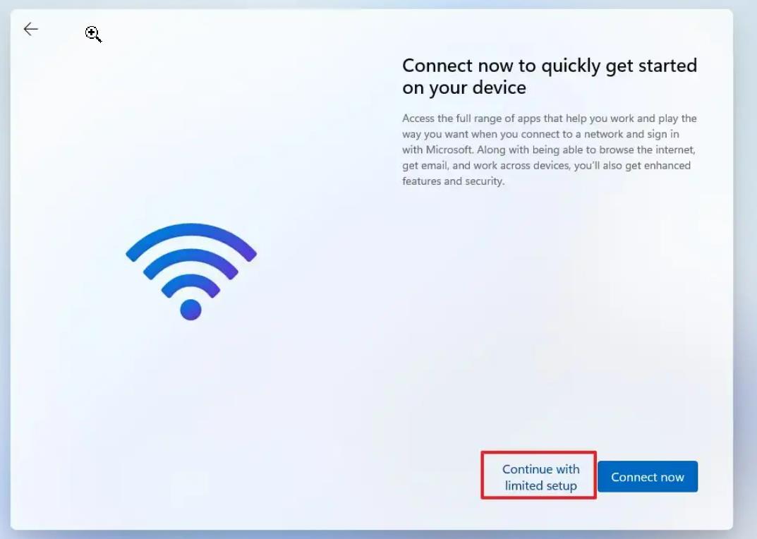 Install Windows 11 without Microsoft account-Continue with limited setup