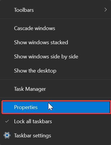 Taskbar properties