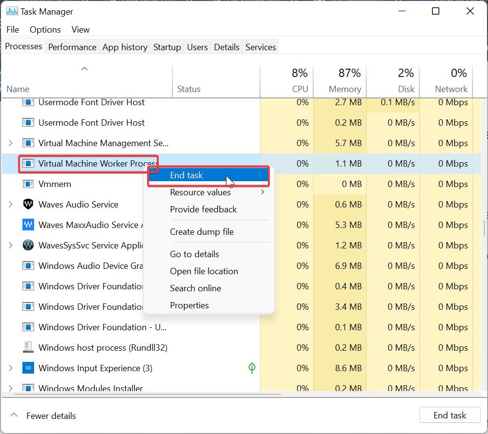 End all Hyper-V related tasks