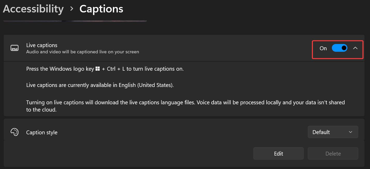 Enable Live Captions in Windows 11