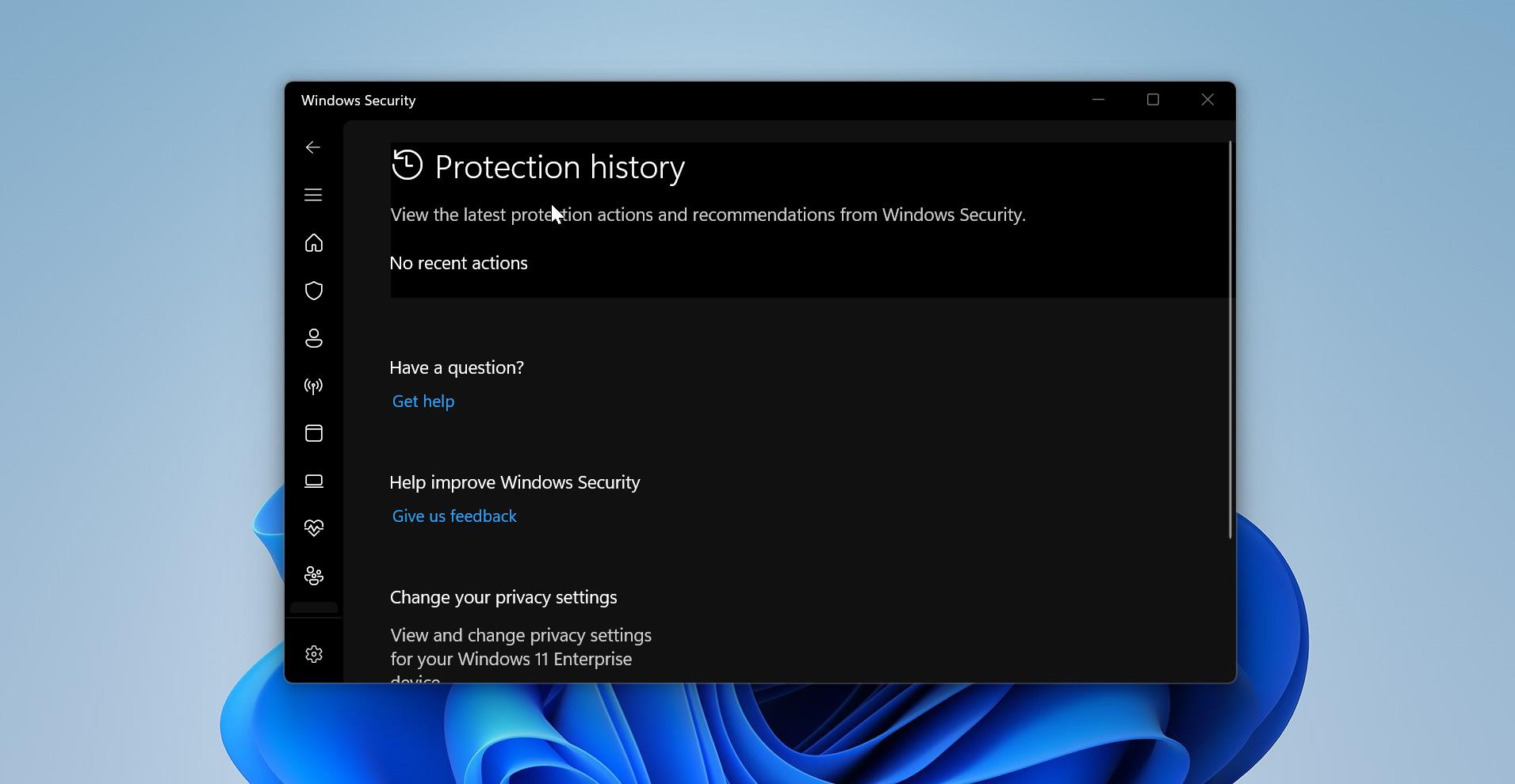 Windows Protection history empty