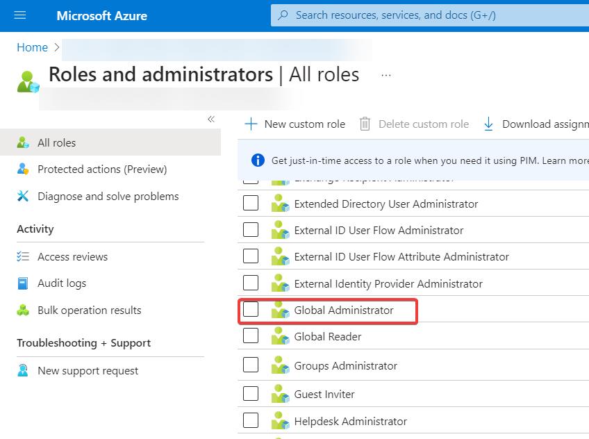 find Global Administrator in Azure AD from portal