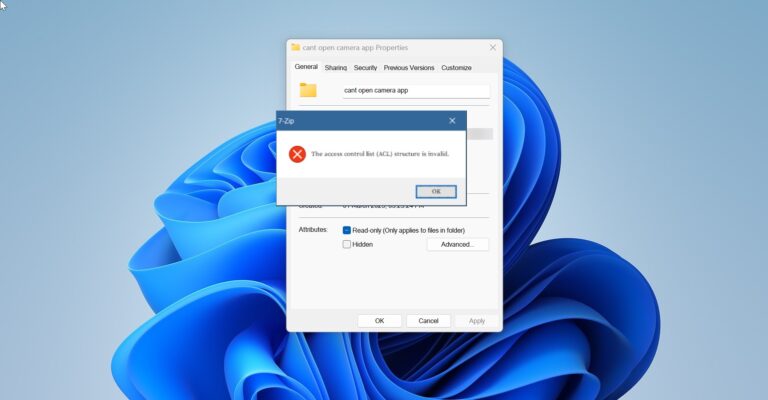 Fix Access Control list (ACL) structure is invalid in Windows 11