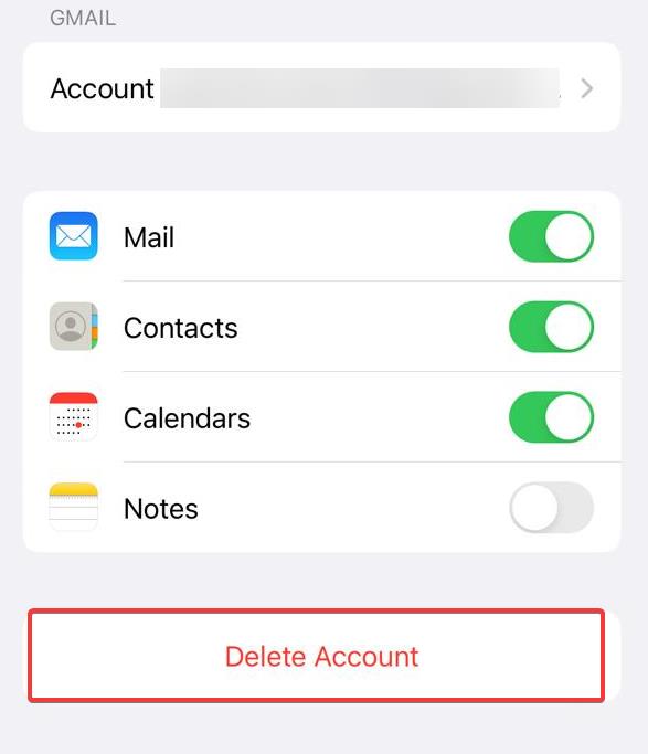 Remove greyed-out account on iPhone