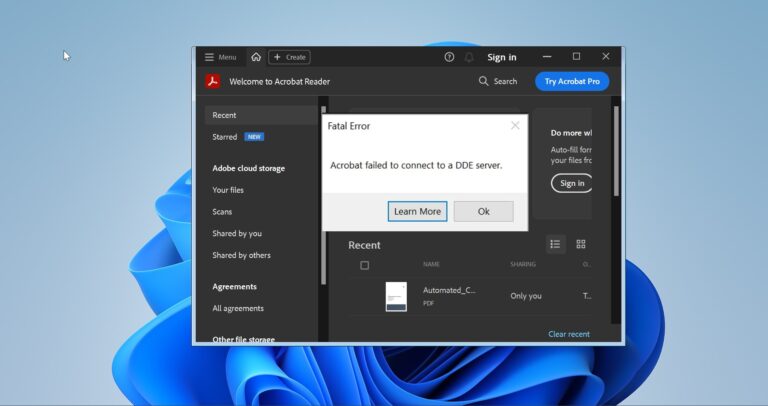 Fix Adobe Acrobat failed to Connect to DDE server