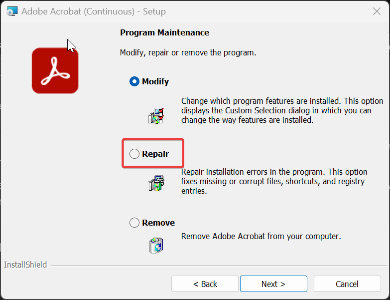 Acrobat failed to Connect to DDE-Repair