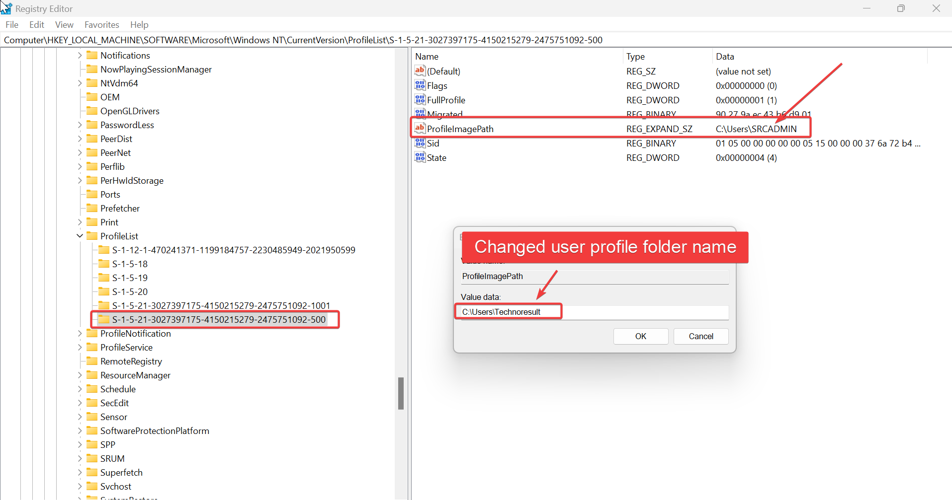 Change User Profile Folder Name in Registry Editor