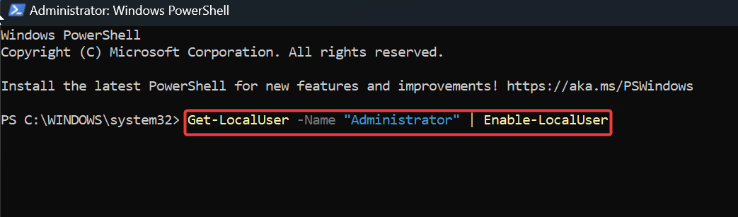 Enable Built-in Administrator Account using PowerShell