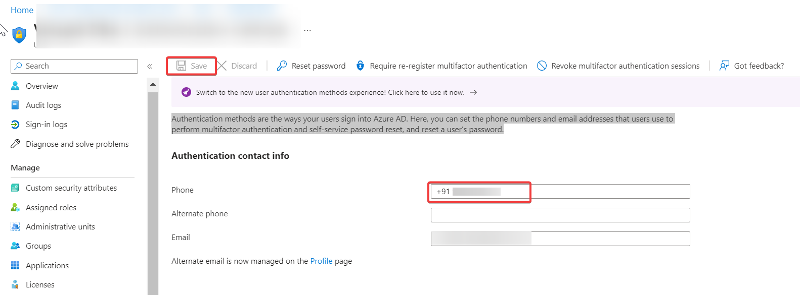 Change MFA Authentication Phone Number