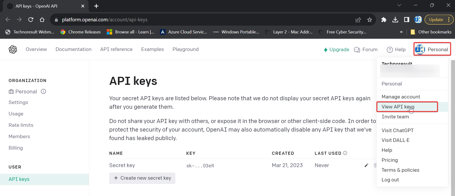 View API keys
