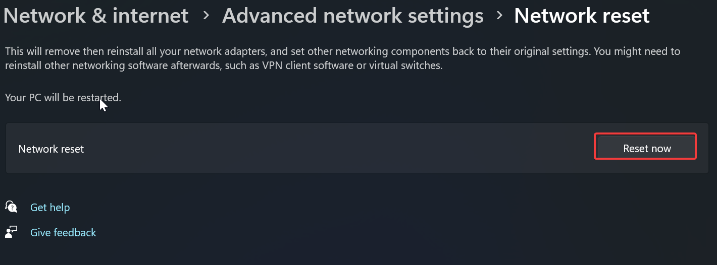 Reset Network using cmd