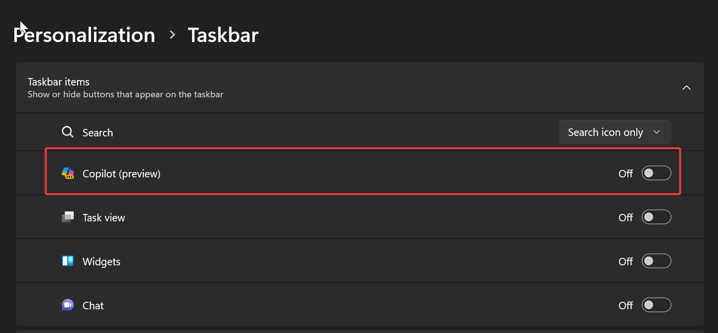 Remove Copilot from taskbar
