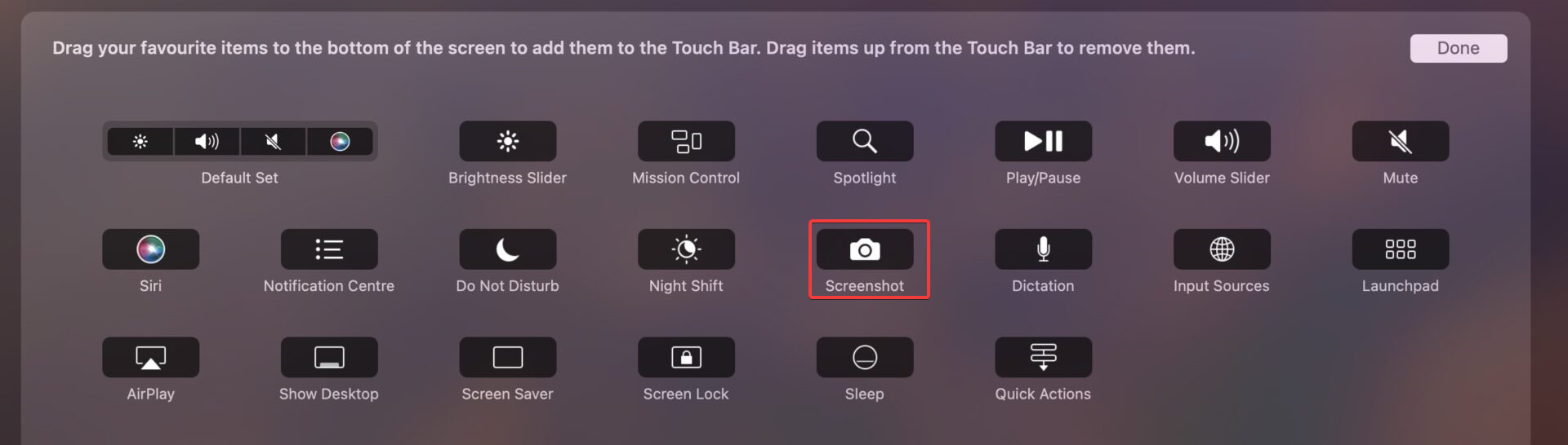 Touchbar screenshot