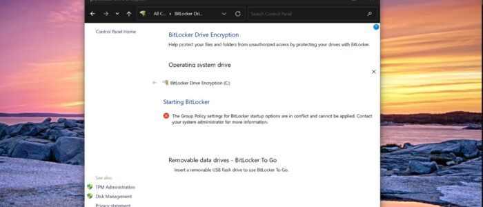 bitlocker startup options are in conflict