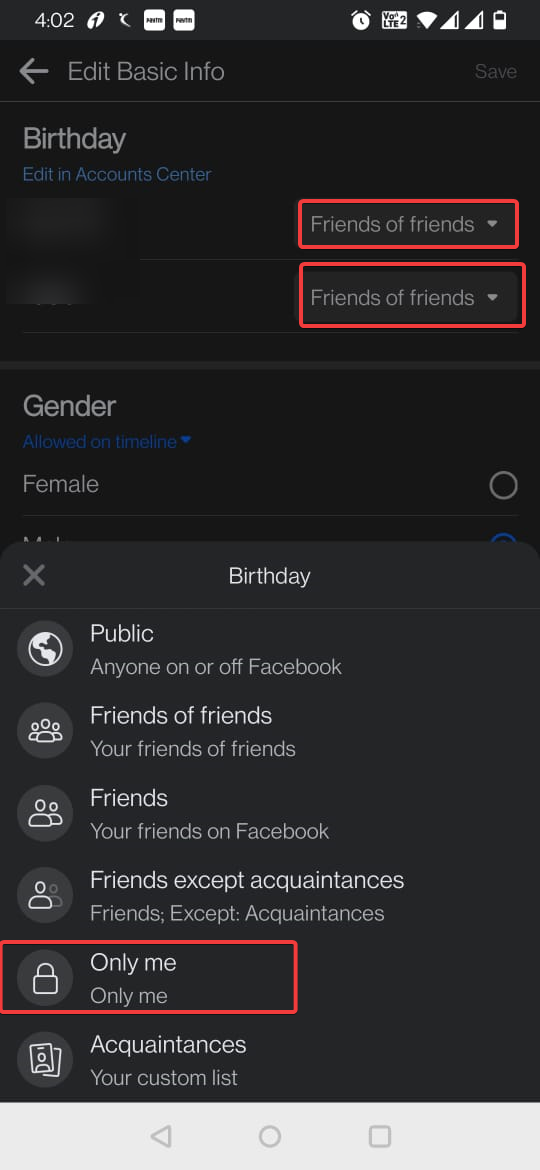 Hide Your Birthday on Facebook in Android
