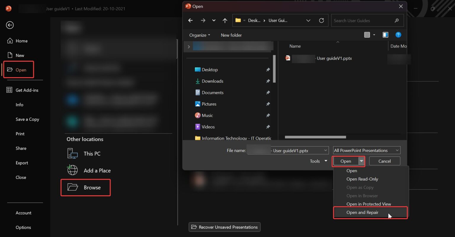 Powerpoint Loading Error Windows 11 Fix Sorry PowerPoint Can’t Read error in Windows 11 - Technoresult
