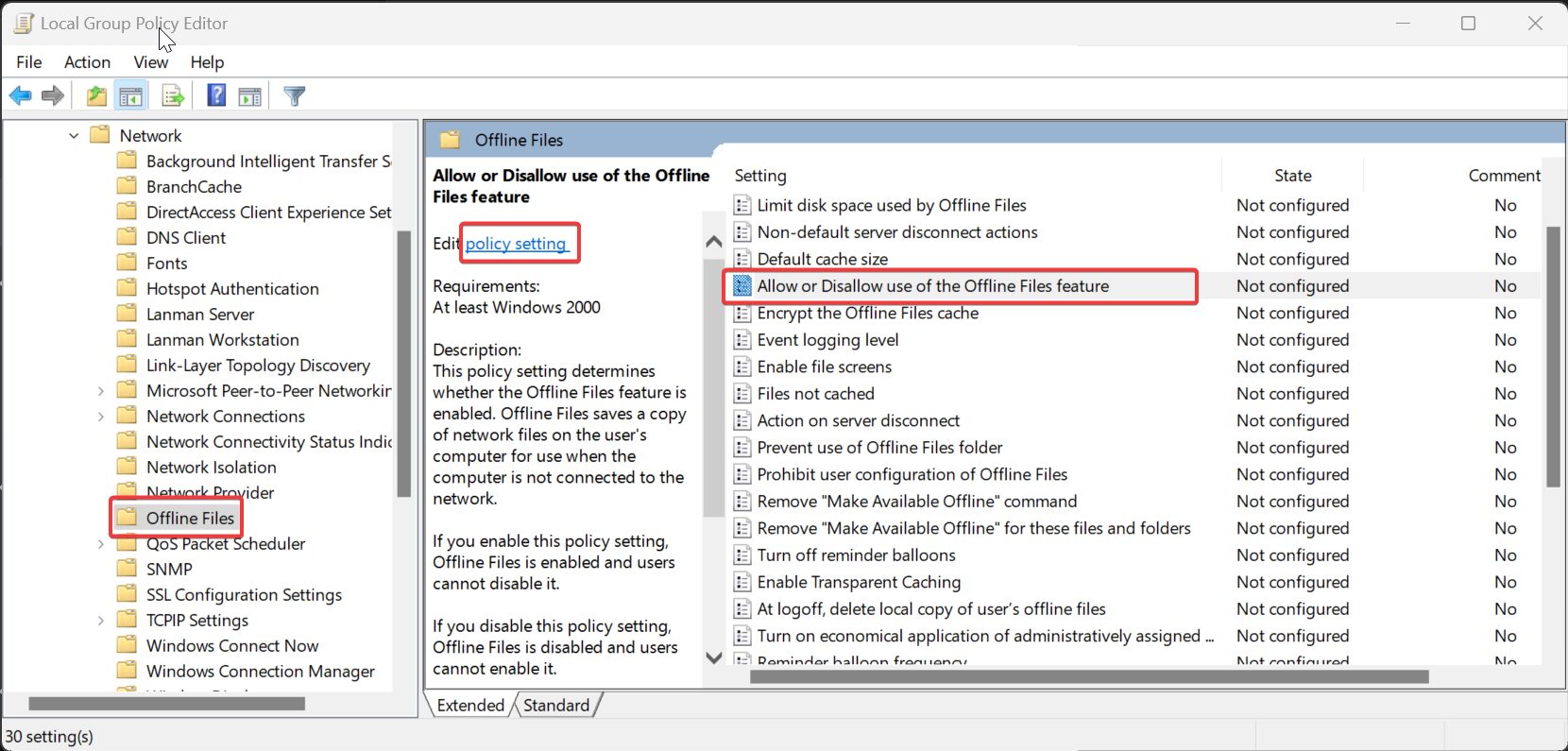 Allow or Disallow use of the offline files-Disable Windows Sync Center