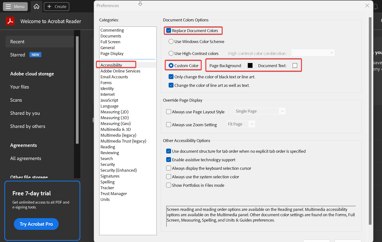 Enable Dark Mode for PDFs in adobe reader