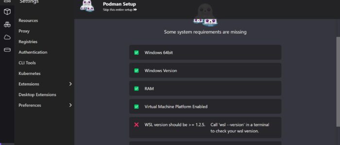 WSL version should be error podman