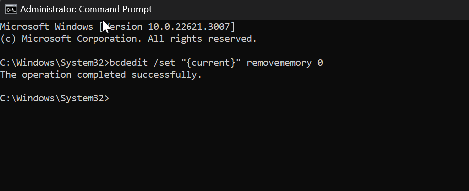 Disable Reserved Memory using cmd