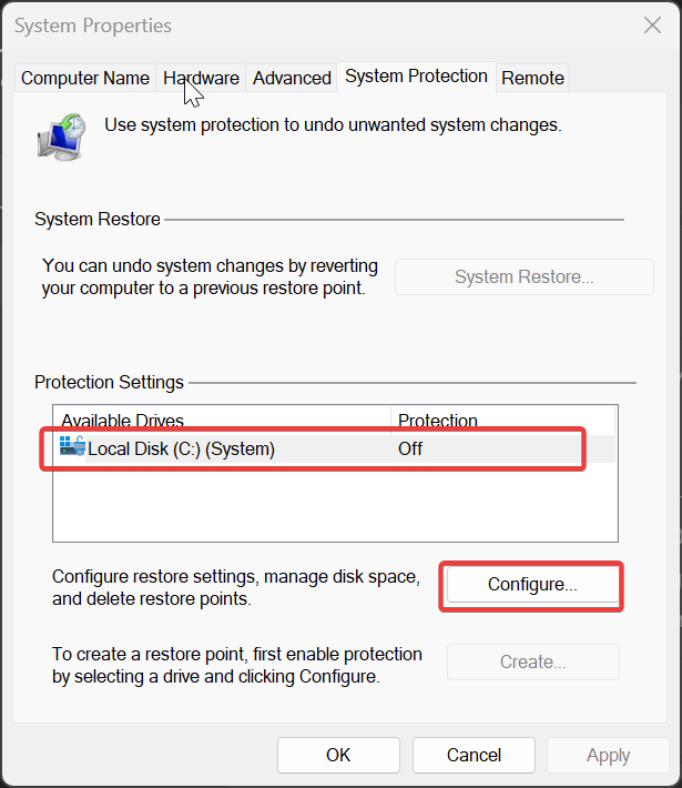 Local disk protection enable