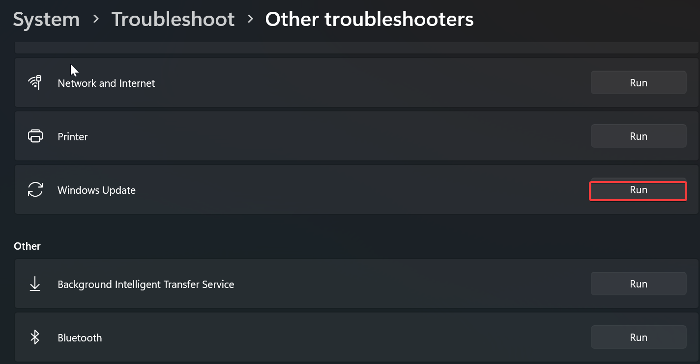 Run Windows Troubleshooter-Windows Update Error 0x80240008